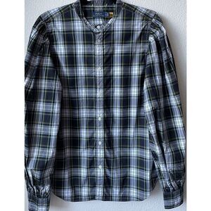 New Polo Ralph Lauren Women's Puff Sleeve Tartan Plaid Cotton Shirt. Sz 14
